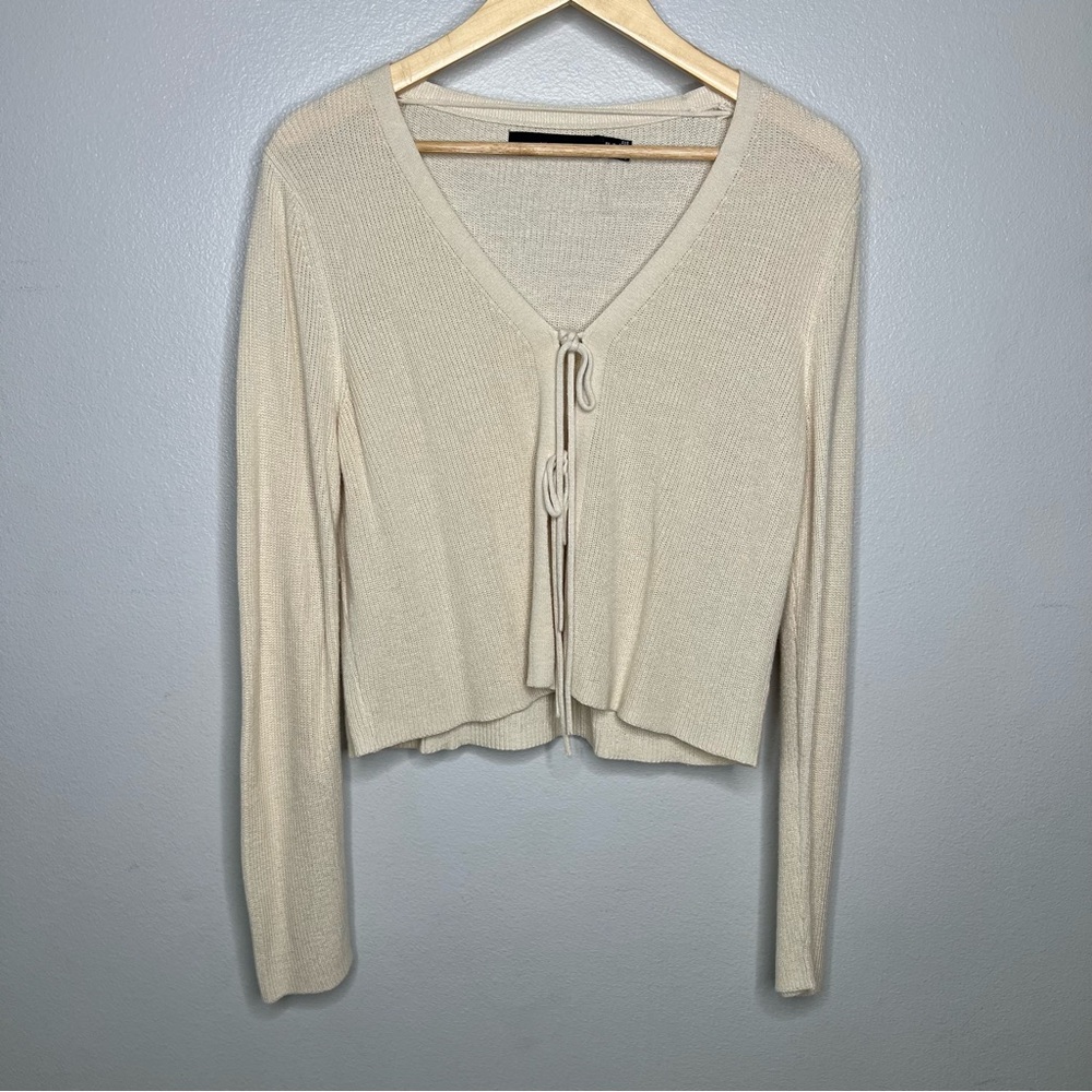 Vera Moda Y2K Dainty Cardigan Romantic Boho Knit Long Sleeve Tie Front - XLarge